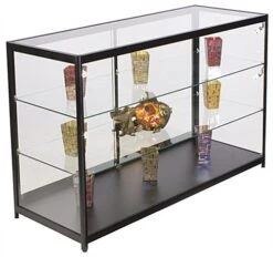 60" Retail Display Case W/LED Side Lights, Sliding Door, Push-in Lock - Black