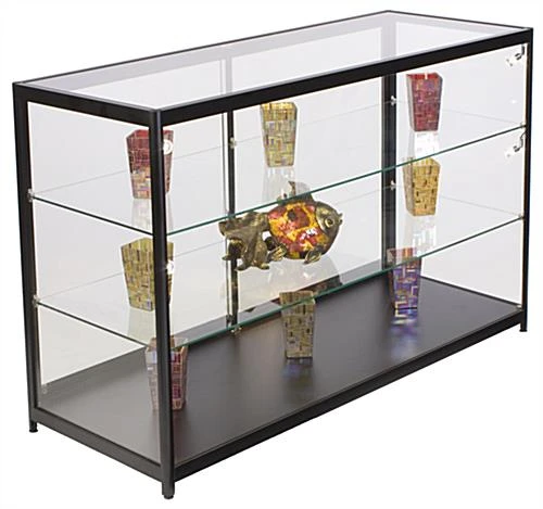 60" Retail Display Case W/LED Side Lights, Sliding Door, Push-in Lock - Black