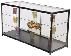 72" Retail Display Case W/LED Side Lights, Sliding Door, Ships Assembled - Black