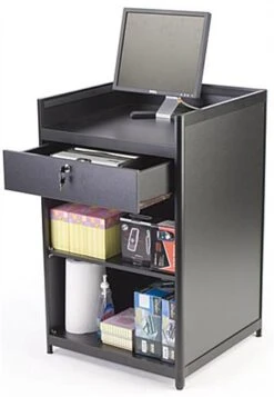 24" Cash Register Stand W/Locking Drawer, Adjustable Shelf, Ships Assembled - Black