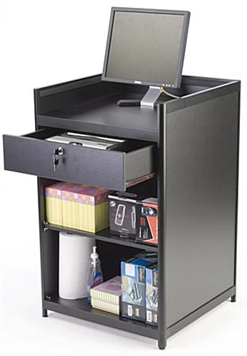 24" Cash Register Stand W/Locking Drawer, Adjustable Shelf, Ships Assembled - Black