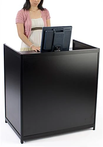 36" Cash Register Stand W/Locking Drawer, Adjustable Shelf, Ships Assembled - Black - Image 2