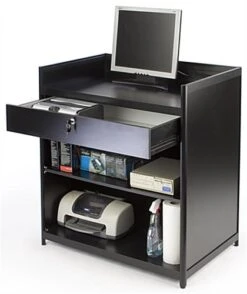 36" Cash Register Stand W/Locking Drawer, Adjustable Shelf, Ships Assembled - Black
