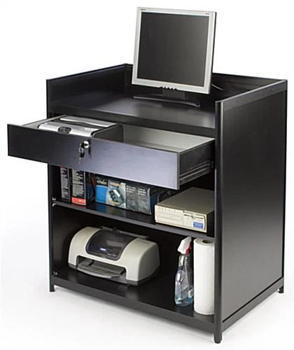 36" Cash Register Stand W/Locking Drawer, Adjustable Shelf, Ships Assembled - Black