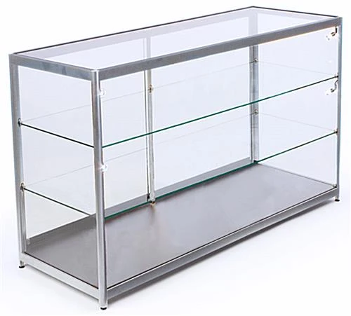 72β Retail Display Counter W/ 4 LED Lights, Sliding Doors, Ships Assembled - Silver - Image 2