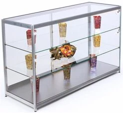 72โ Retail Display Counter W/ 4 LED Lights, Sliding Doors, Ships Assembled - Silver
