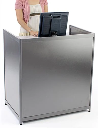36" Cash Register Stand W/Locking Drawer, Adjustable Shelf, Ships Assembled - Silver - Image 3