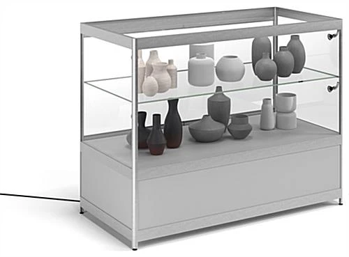 48β Display Case W/Cabinet, 4 LED Lights, Slider Door, Ships Assembled - Silver