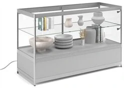 60โ Display Case W/Cabinet, 4 LED Lights, Slider Door, Ships Assembled - Silver