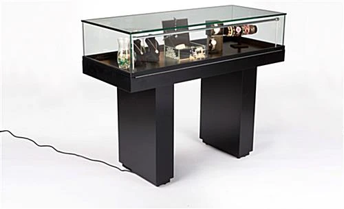 Semi-Gloss Black Jewelry Display Case With Hydraulic Lift Opening
