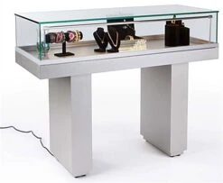 Semi-Gloss Silver Jewelry Display Case With Hydraulic Lift Opening