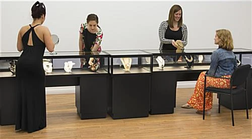 60” Jewelry Display Case W/ Sliding Mirror Door, Sit Down Design, LED - Black - Image 12