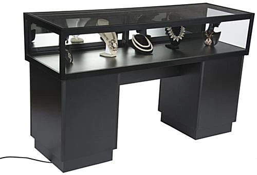 60” Jewelry Display Case W/ Sliding Mirror Door, Sit Down Design, LED - Black - Image 2