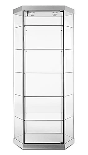 35" Hexagonal Display Case W/ LED Lights, Wheels & Locking Hinged Door - Silver - Image 2