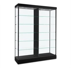 60" Glass Display Case W/ Top & Side Lights, Wheels, Locking Sliding Door - Black