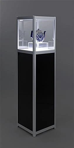 15" Pedestal Display Case W/ Interior LED Lights, Rechargeable, EZ Transport - Silver - Image 2