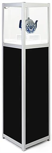 15" Pedestal Display Case W/ Interior LED Lights, Rechargeable, EZ Transport - Silver