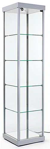 18" Glass Display Case W/4 Shelves, Locking Hinged Door, LED Top Lights - Silver - Image 2