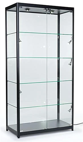 40" Display Case W/ LED Top & Side Lights, 4 Fixed Shelves, Hinged Doors - Black - Image 2