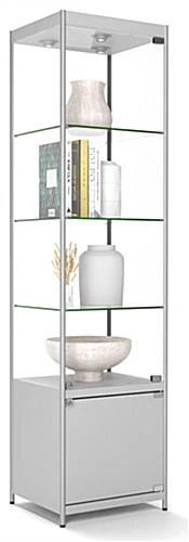 20β Glass Display Case W/ LED Lights & Cabinet, Fixed Shelves, Hinged Door - Silver - Image 6