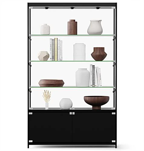 48” Display Case W/ 7 LED Top & Side Lights, 3 Fixed Shelves, Hinged Doors - Black - Image 7