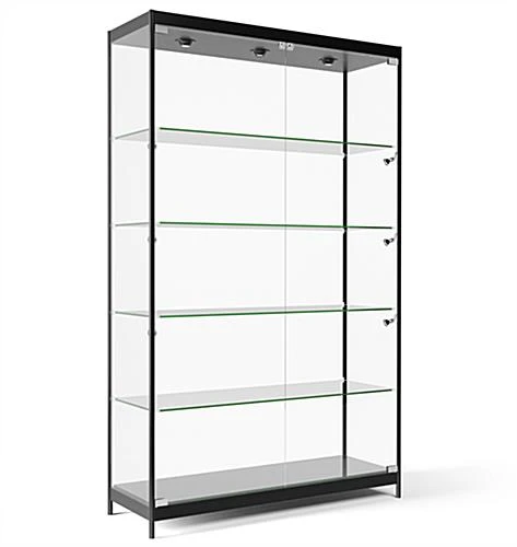48β Display Case W/ 9 LED Top & Side Lights, 4 Fixed Shelves, Hinged Doors - Black - Image 2