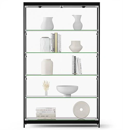 48β Display Case W/ 9 LED Top & Side Lights, 4 Fixed Shelves, Hinged Doors - Black - Image 6