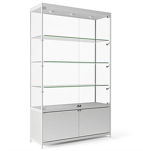 48β Display Case W/ 7 LED Top & Side Lights, 3 Fixed Shelves, Hinged Doors - Silver - Image 2