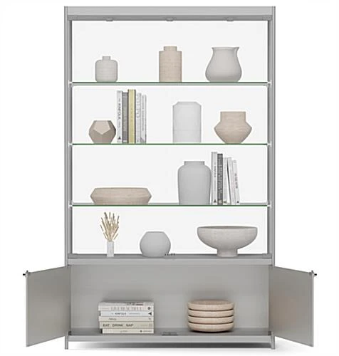 48β Display Case W/ 7 LED Top & Side Lights, 3 Fixed Shelves, Hinged Doors - Silver - Image 6