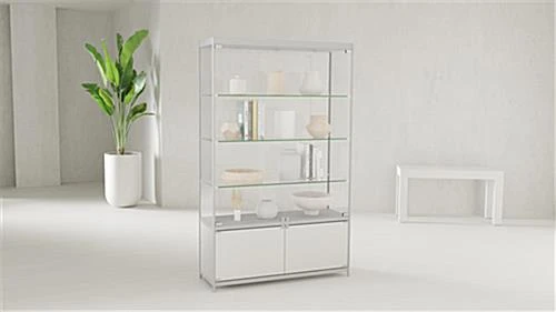 48β Display Case W/ 7 LED Top & Side Lights, 3 Fixed Shelves, Hinged Doors - Silver - Image 7