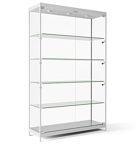 48β Display Case W/ 9 LED Top & Side Lights, 4 Fixed Shelves, Hinged Doors - Silver - Image 2