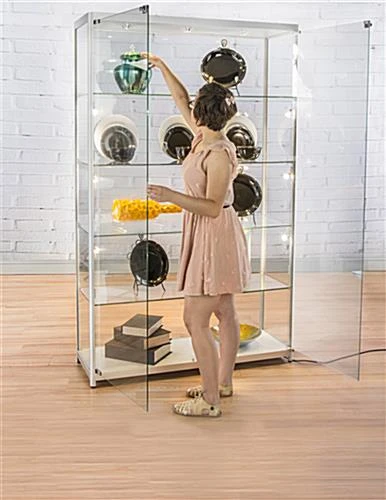 48β Display Case W/ 9 LED Top & Side Lights, 4 Fixed Shelves, Hinged Doors - Silver - Image 6