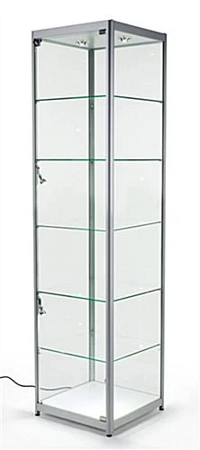 Display Case W/ LED Lighting, 4 Fixed Shelves & Locking Door - Silver - Image 2