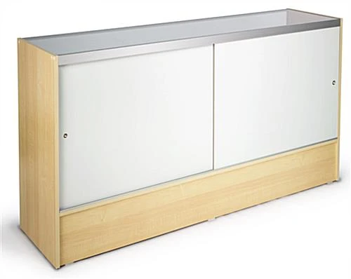 Retail Counter W/ Maple Finish, Adjustable Tempered Glass Shelves & Sliding Doors - Image 3