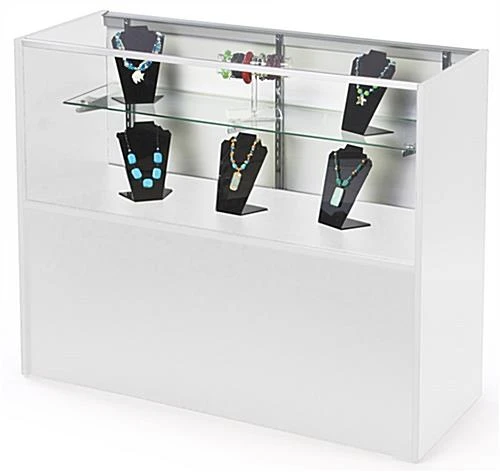 4β Display Counter W/ White Finish, Adjustable Tempered Glass Shelf & Sliding Doors - Image 2