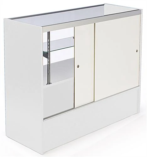 4β Display Counter W/ White Finish, Adjustable Tempered Glass Shelf & Sliding Doors - Image 6