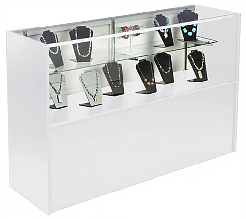 5' Display Cabinet W/ White Finish, Adjustable Tempered Glass Shelf & Sliding Doors - Image 2