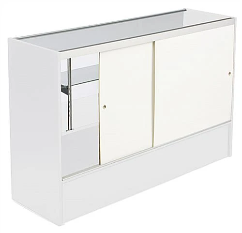 5' Display Cabinet W/ White Finish, Adjustable Tempered Glass Shelf & Sliding Doors - Image 4