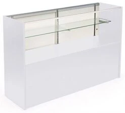 5' Display Cabinet W/ White Finish, Adjustable Tempered Glass Shelf & Sliding Doors