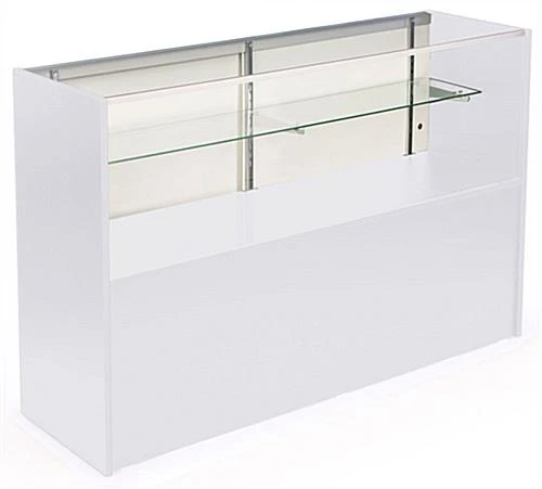 5' Display Cabinet W/ White Finish, Adjustable Tempered Glass Shelf & Sliding Doors