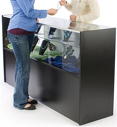 Retail Counter W/ Black Finish, Storage Space, Adjustable Shelf & Sliding Doors - Image 6