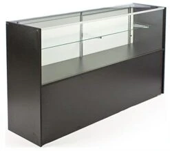 Retail Counter W/ Black Finish, Storage Space, Adjustable Shelf & Sliding Doors