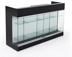 6ft Cash Wrap W/Display Case Front, Tempered Glass, Locking Drawers & Shelves - Black