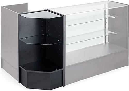 Corner Retail Counter W/ Adjustable Tempered Glass Shelves & Black Finish - Image 2