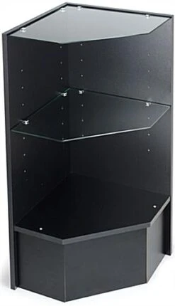 Corner Retail Counter W/ Adjustable Tempered Glass Shelves & Black Finish
