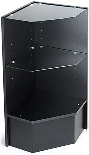 Corner Retail Counter W/ Adjustable Tempered Glass Shelves & Black Finish