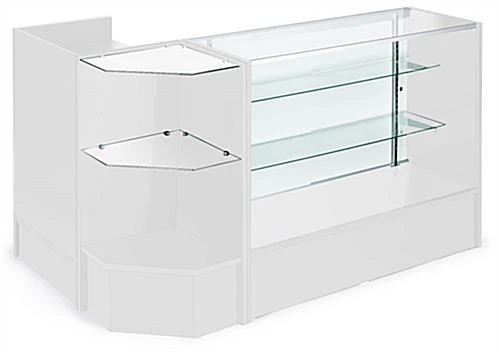 Corner Retail Counter W/ Adjustable Tempered Glass Shelves & White Finish - Image 2