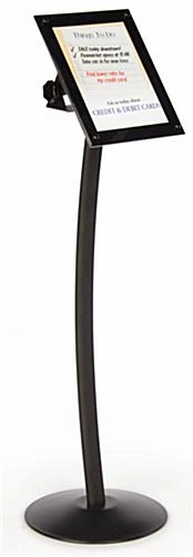 8.5 X 11 Menu Stand For Floor, Tilting Bracket, Curved Post - Black