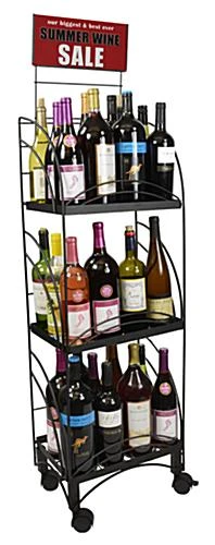 14"w Metal Shelving Display W/ Wheels, 3 Shelves & Header - Black - Image 2