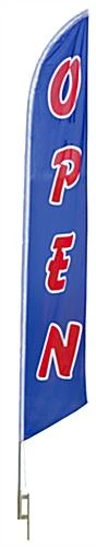 14' Feather Flag & Ground Spike With Pre-printed OPEN Message - Blue